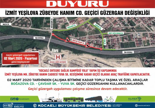 Kocaeli Şehir Hastanesi yolu için geçici güzergah oluşturuldu...