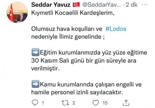 OLUMSUZ HAVA KOŞULLARI NEDENİYLE, OKULLAR 1 GÜN TATİL EDİLDİ