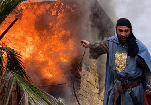 Dizi oyuncuları yangına böyle müdahale etti