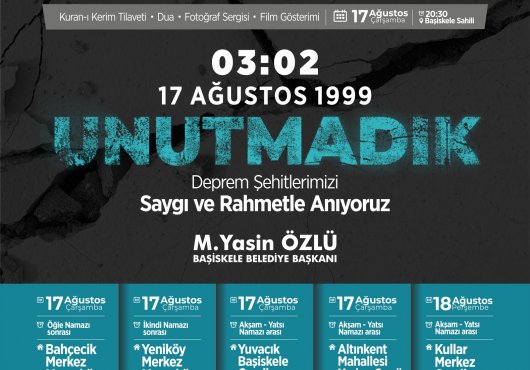 Başiskele’de Deprem Şehitlerimiz Bu Yıl da Anılacak